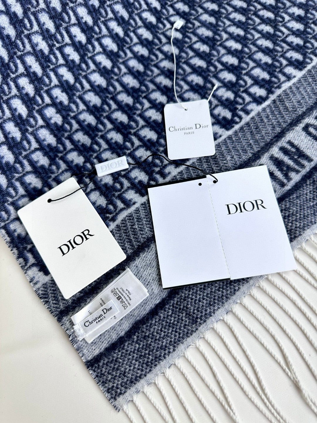 DIOR SCARF IN NAVY BLUE MONOGRAM CASHMERE 413719