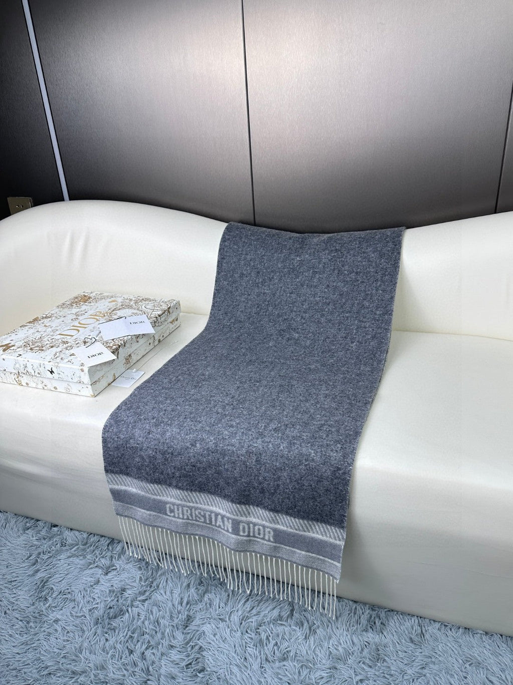 DIOR SCARF IN PALE GRAY MONOGRAM CASHMERE 413720