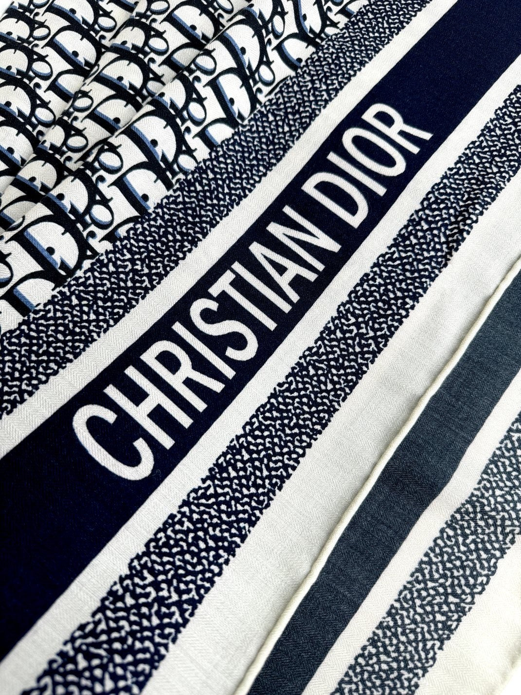 DIOR MONOGRAM SQUARE SCARF 140 CM IN BLACK MIX WHITE CASHMERE AND SILK 413742
