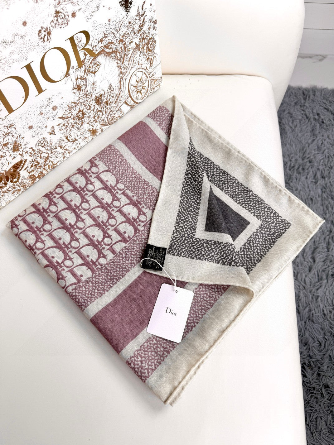 DIOR MONOGRAM SQUARE SCARF 140 CM IN COLORFUL CASHMERE AND SILK 413743