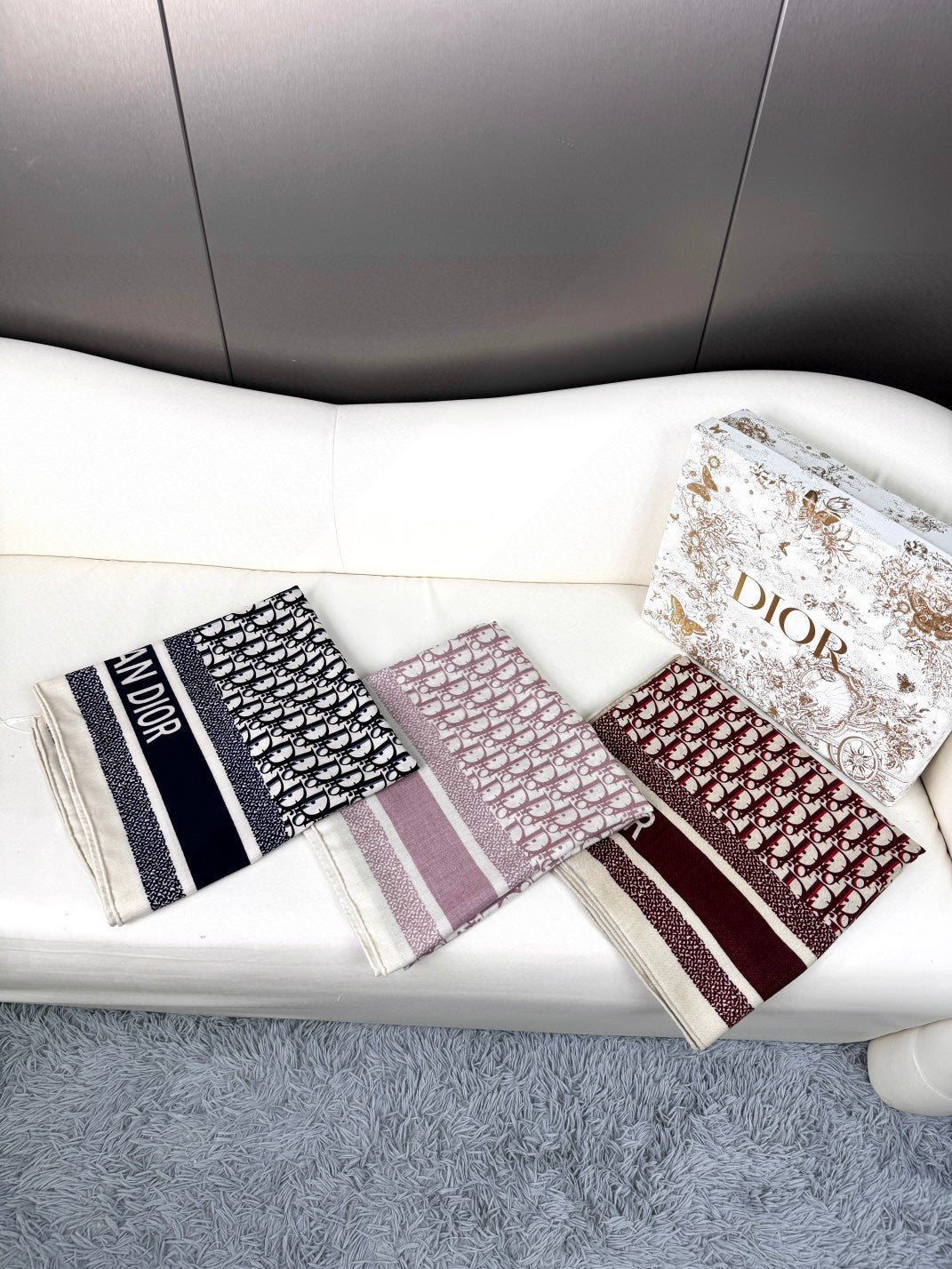 DIOR MONOGRAM SQUARE SCARF 140 CM IN COLORFUL CASHMERE AND SILK 413743