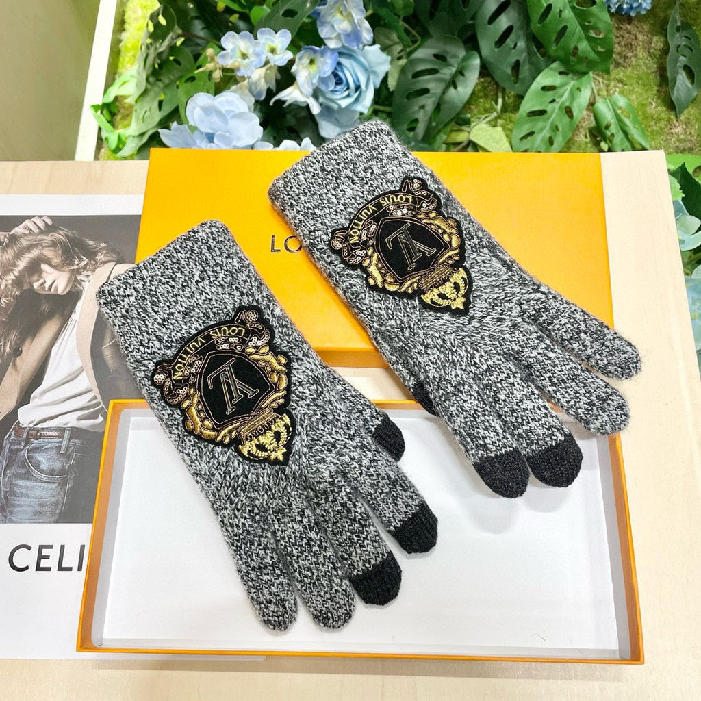 LOUIS VUITTON TOUCHSCREEN GLOVES IN STEEL GRAY WOOL 454594