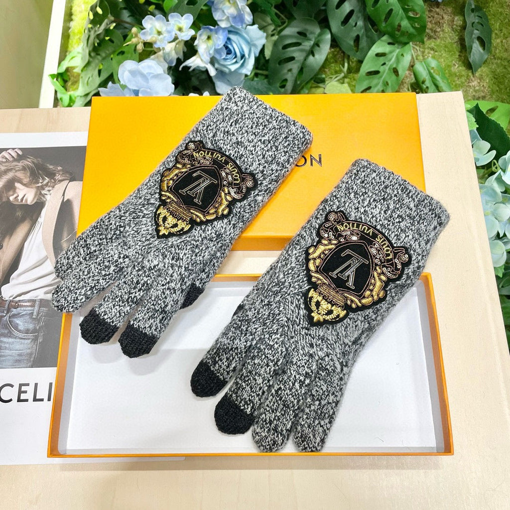 LOUIS VUITTON TOUCHSCREEN GLOVES IN STEEL GRAY WOOL 454594