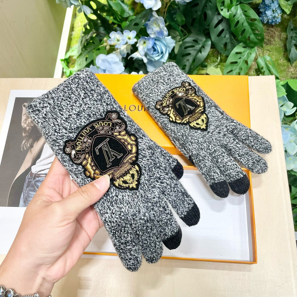 LOUIS VUITTON TOUCHSCREEN GLOVES IN STEEL GRAY WOOL 454594
