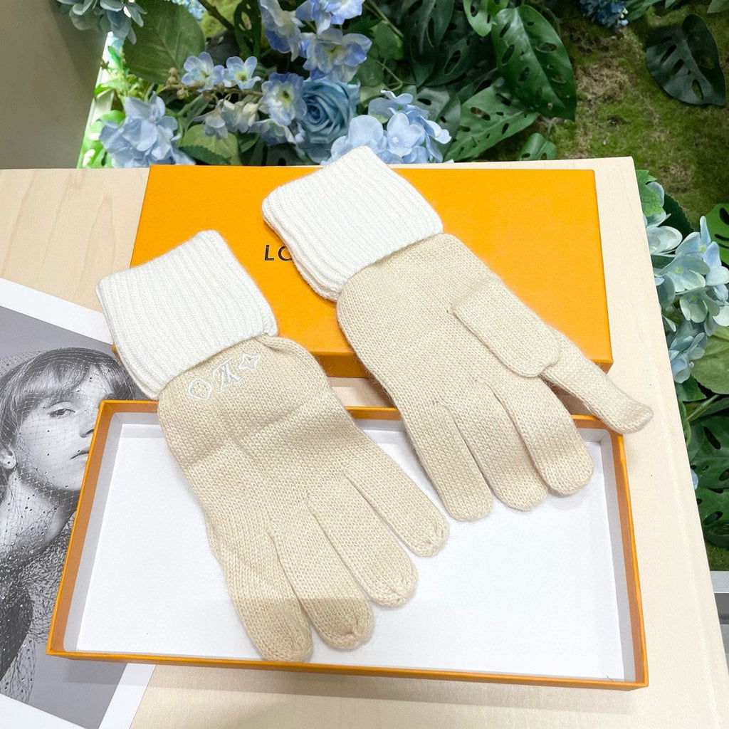 LOUIS VUITTON GLOVES IN BEIGE CREAM MIX WHITE WOOL 458547
