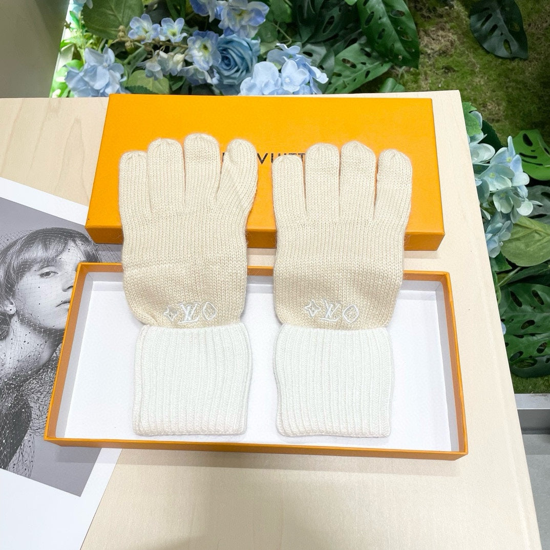 LOUIS VUITTON GLOVES IN BEIGE CREAM MIX WHITE WOOL 458547