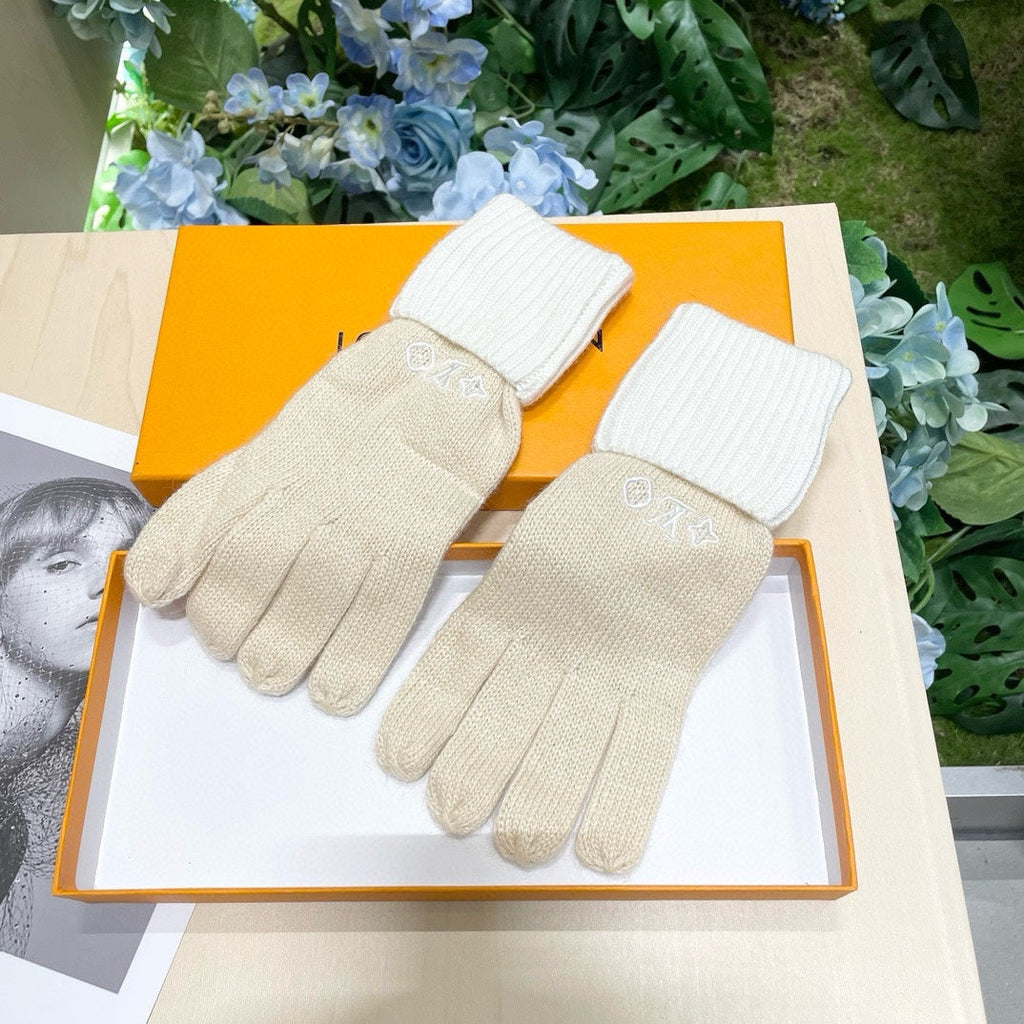 LOUIS VUITTON GLOVES IN BEIGE CREAM MIX WHITE WOOL 458547