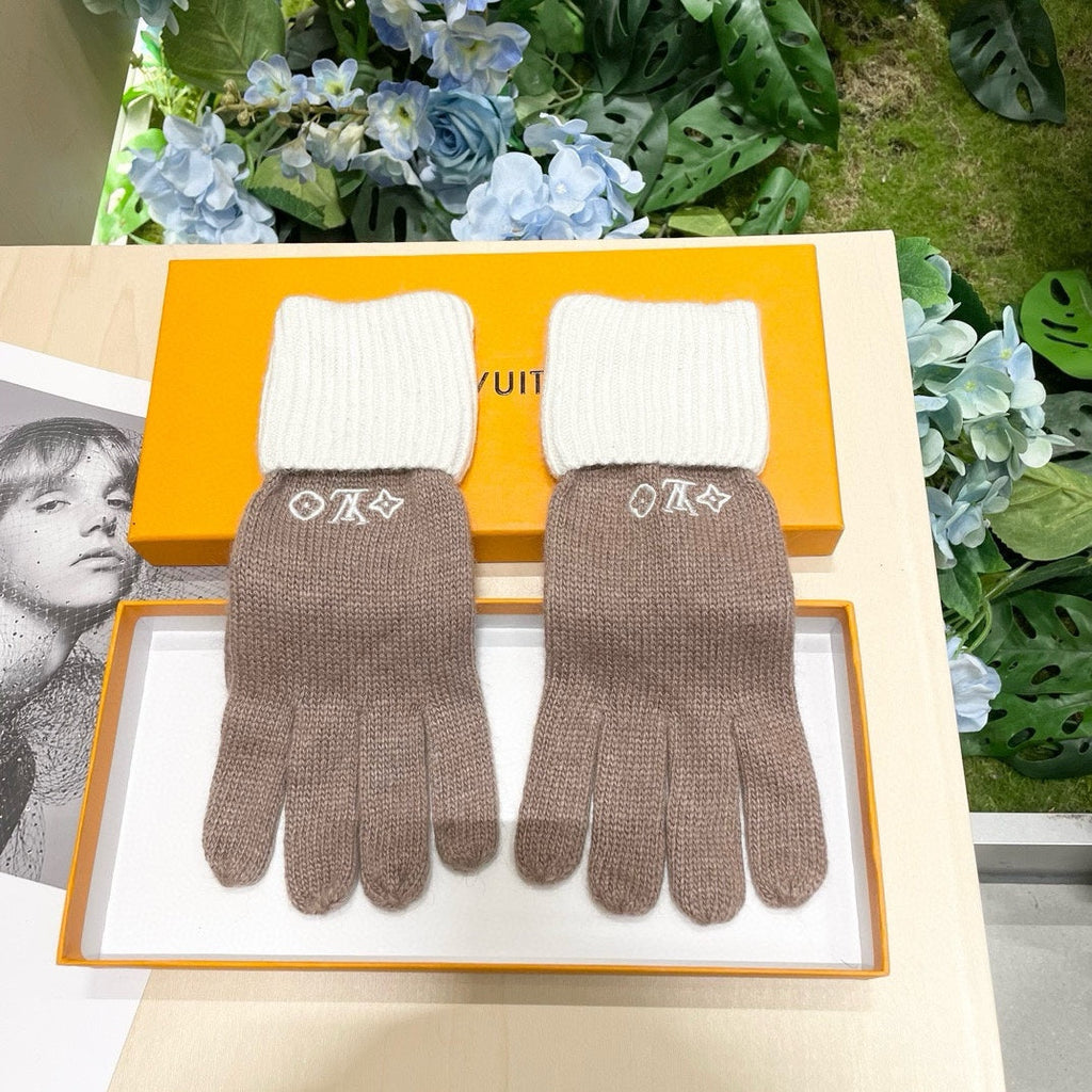 LOUIS VUITTON GLOVES IN LIGHT BROWN MIX WHITE WOOL 458549