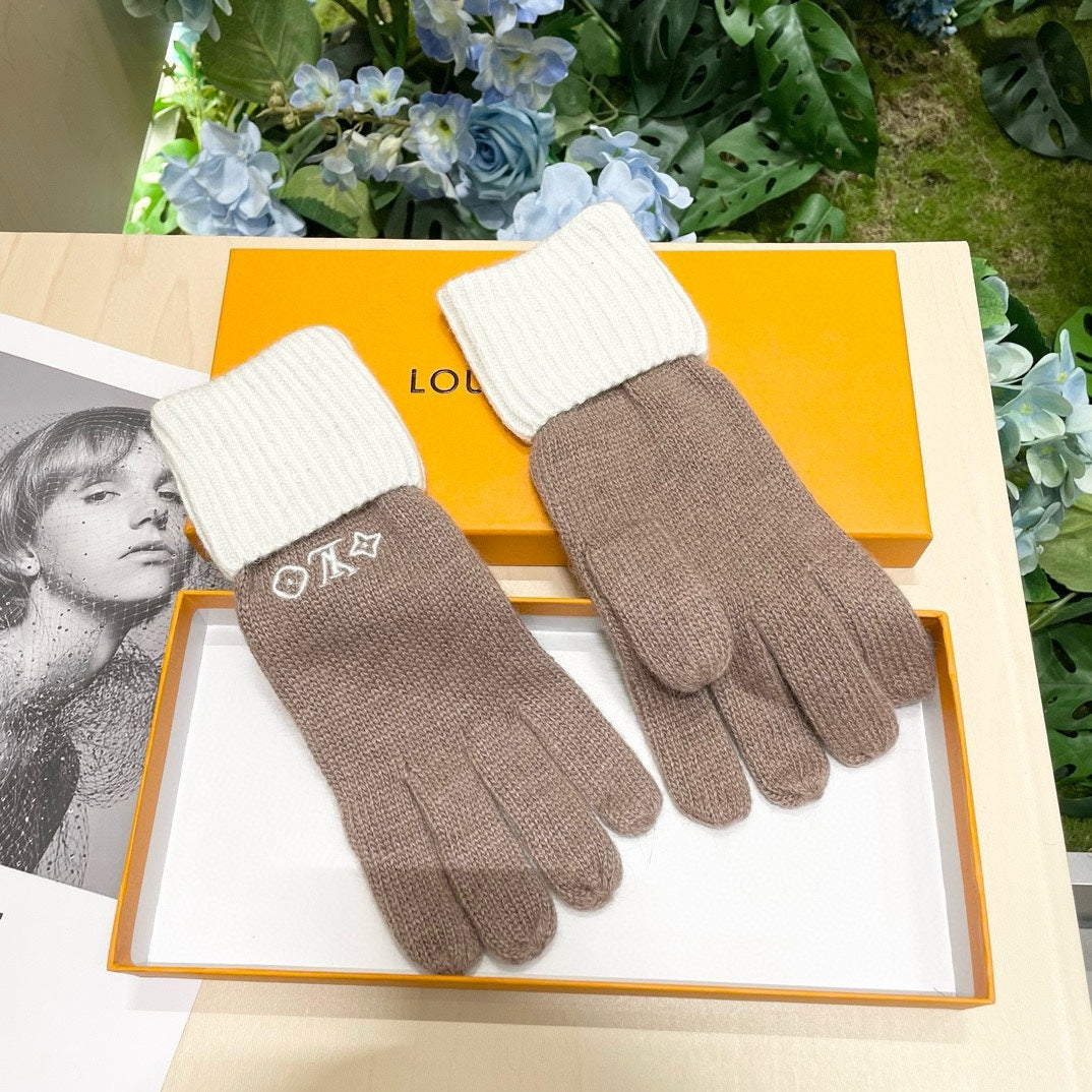 LOUIS VUITTON GLOVES IN LIGHT BROWN MIX WHITE WOOL 458549
