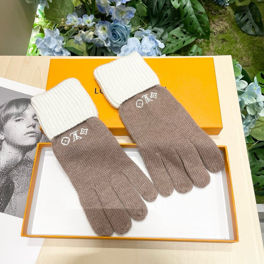 LOUIS VUITTON GLOVES IN LIGHT BROWN MIX WHITE WOOL 458549