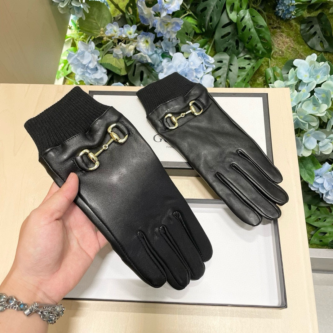 GUCCI HORSEBIT GLOVES IN BLACK LAMBSKIN MIX WOOL 464975