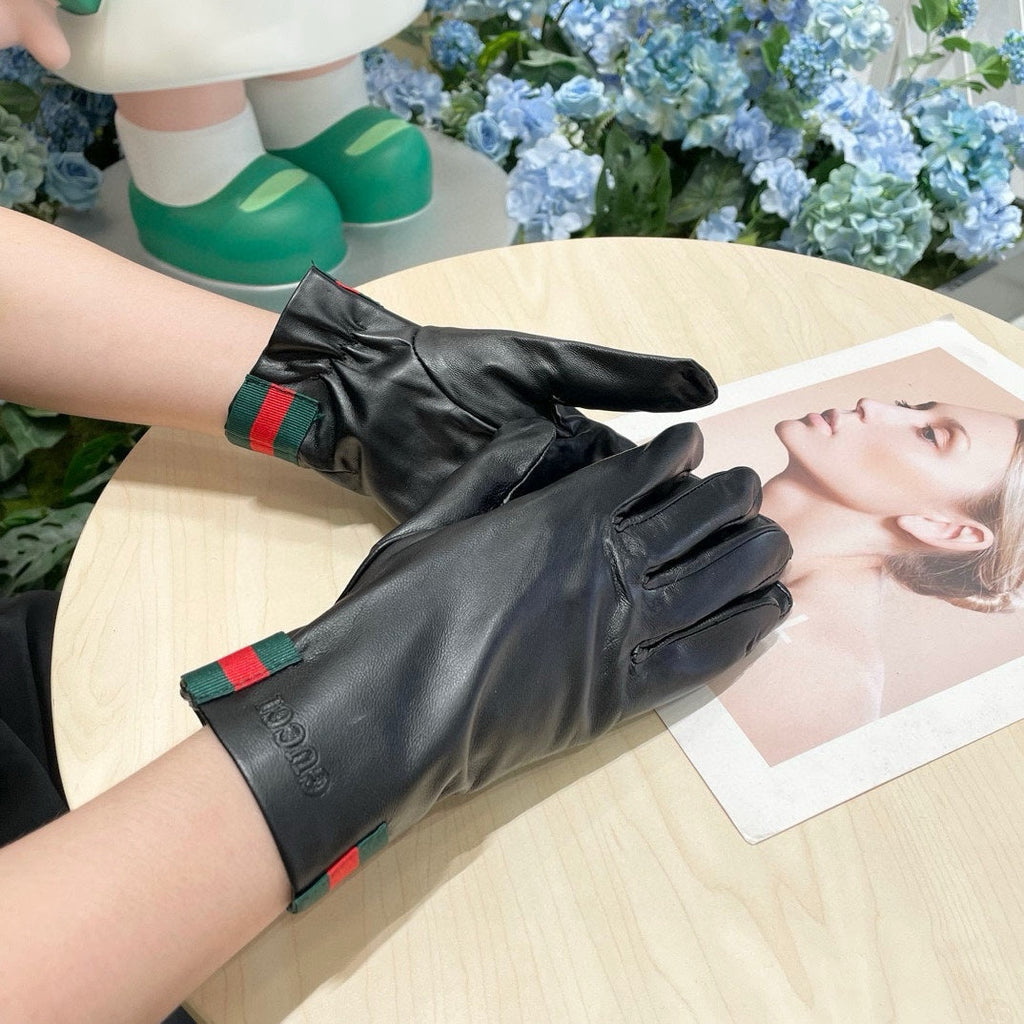 GUCCI TOUCHSCREEN GLOVES WITH WEB IN BLACK SHEEPSKIN 464982