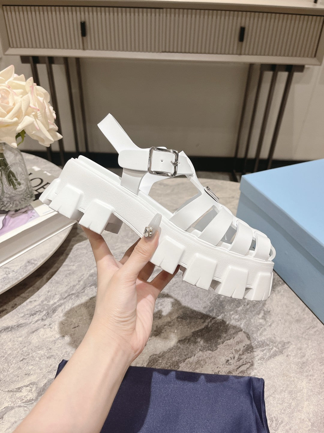 PRADA Pra Rubber Monolith Sandals White