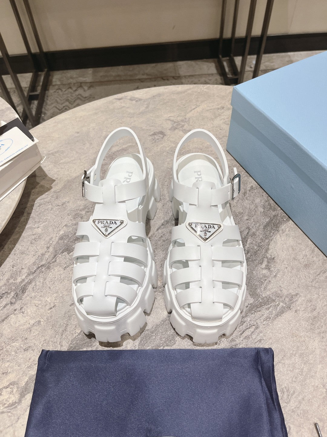 PRADA Pra Rubber Monolith Sandals White