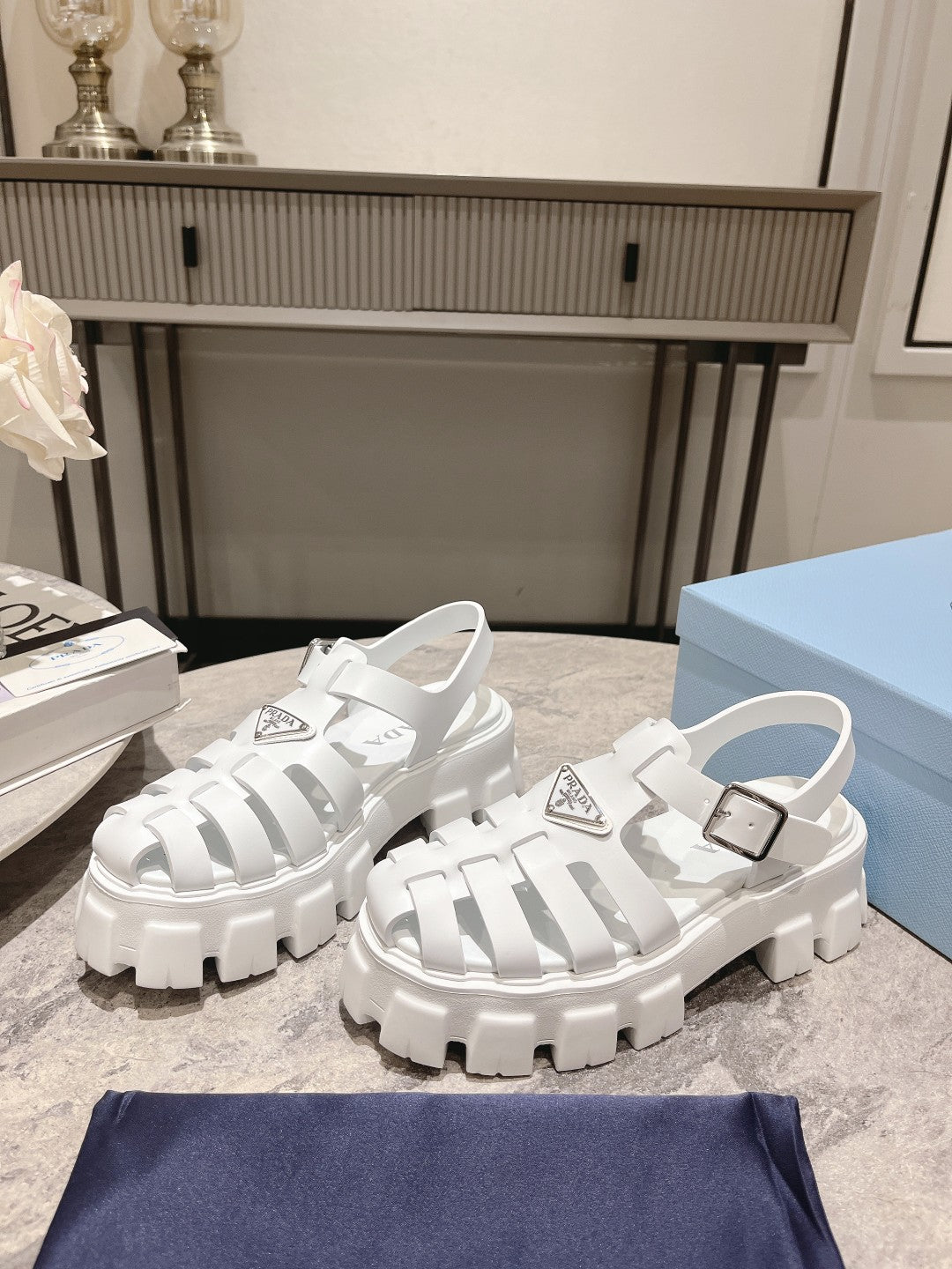 PRADA Pra Rubber Monolith Sandals White