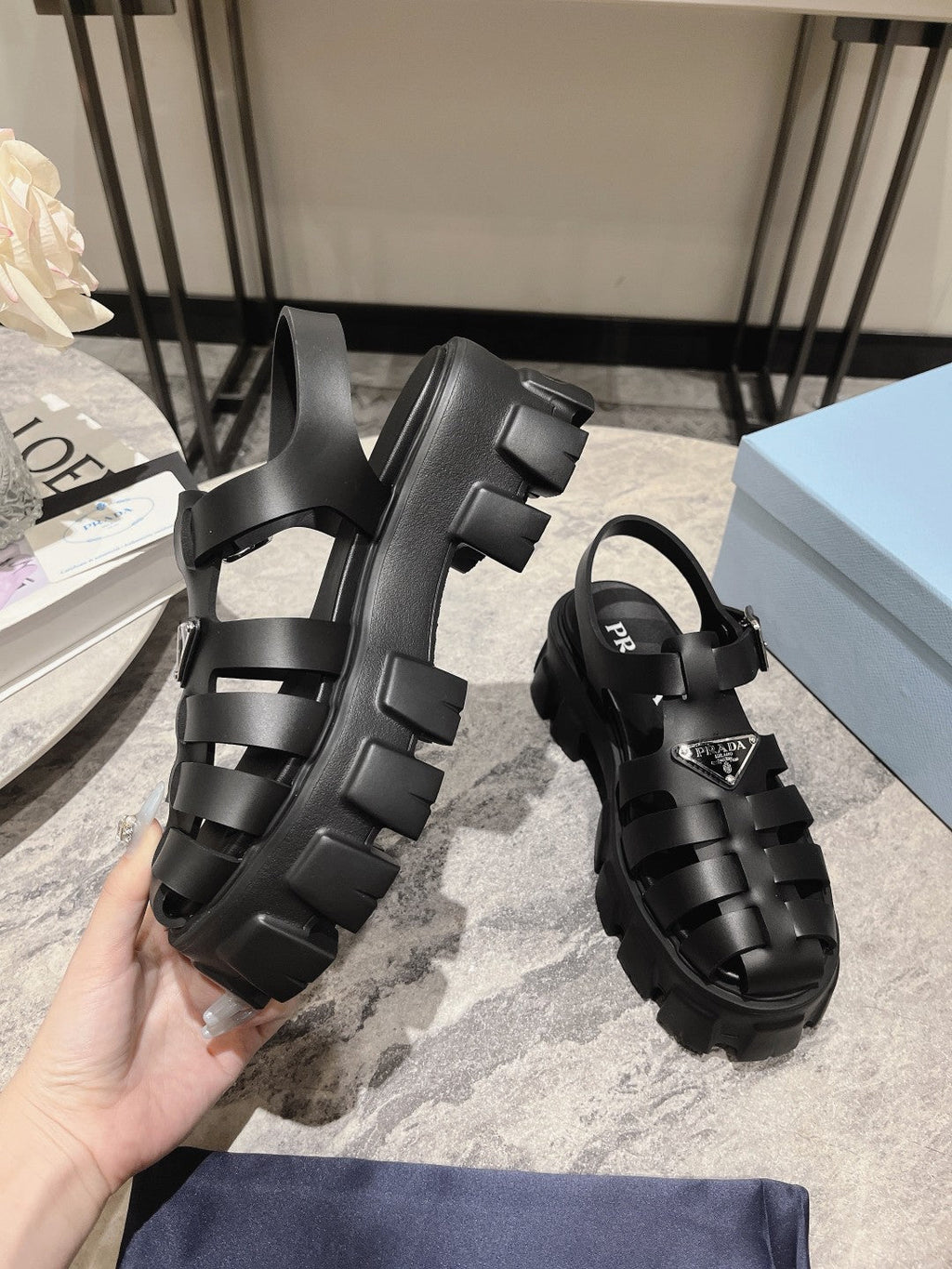 PRADA Pra Rubber Monolith Sandals Black