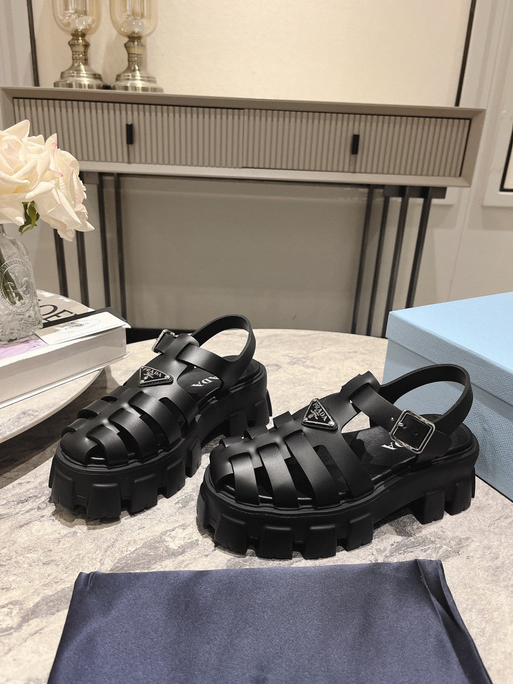 PRADA Pra Rubber Monolith Sandals Black