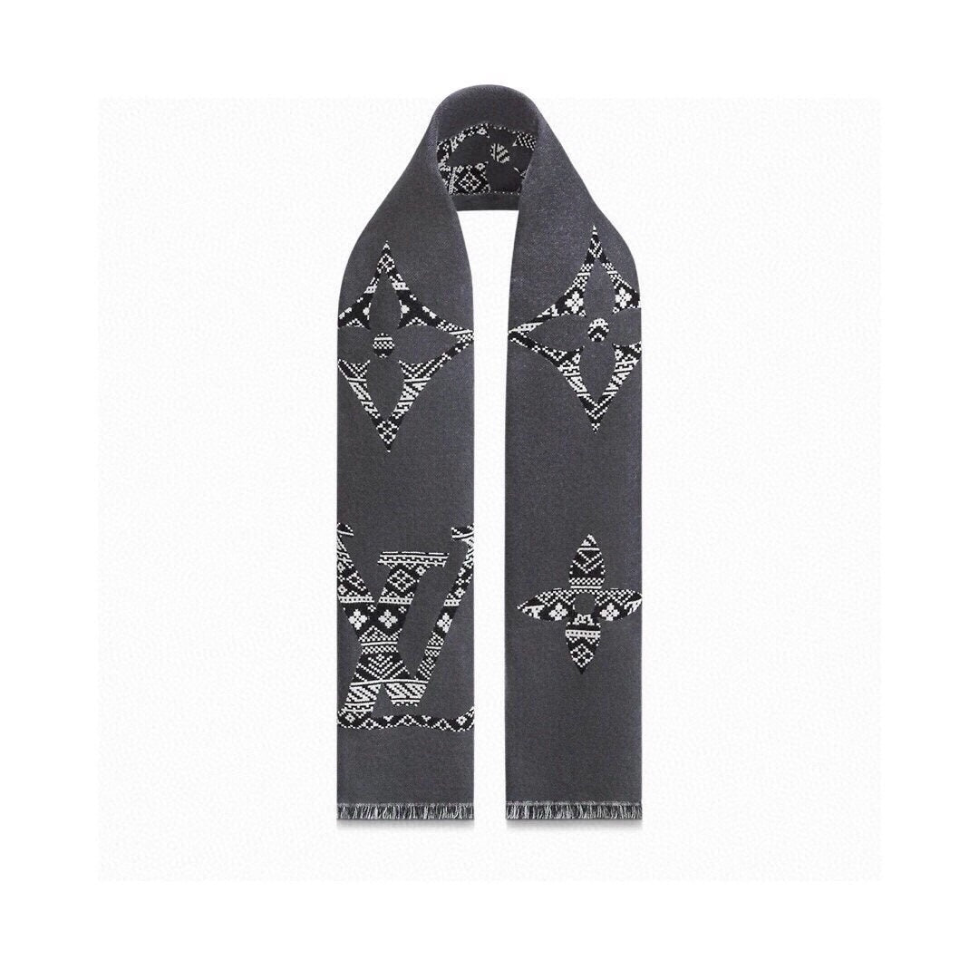 LOUIS VUITTON SCARF 200 CM IN MOUSE GRAY WOOL 390039