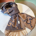 GUCCI JACQUARD PATTERN KNIT SCARF 195 CM WITH TASSELS PIGEON BLUE 403745