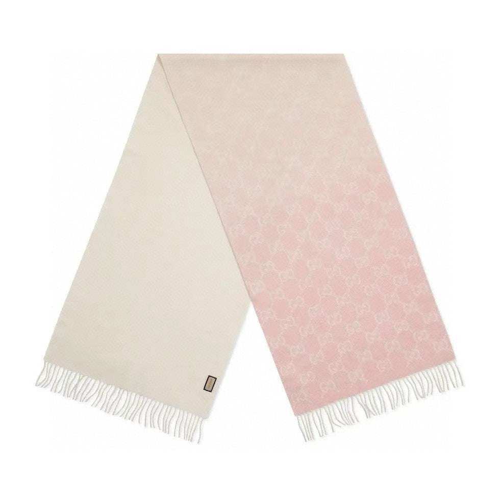 GUCCI SCARF 200 CM LIGHT PINK AND IVORY  CASHMERE JACQUARD 405134