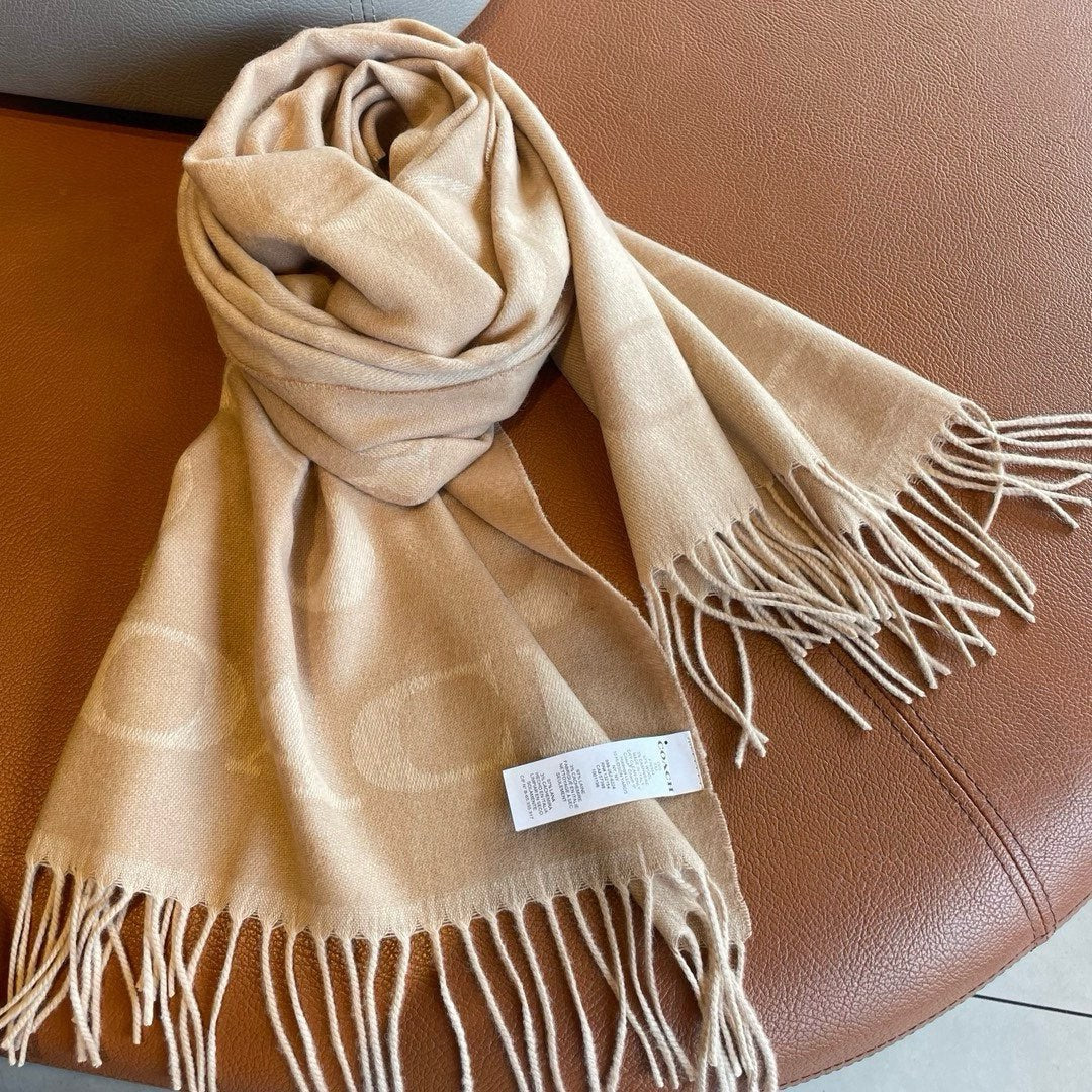 CLASSIC MONOGRAM LOGO WOOL SCARF 195 CM BISQUE BEIGE 413630