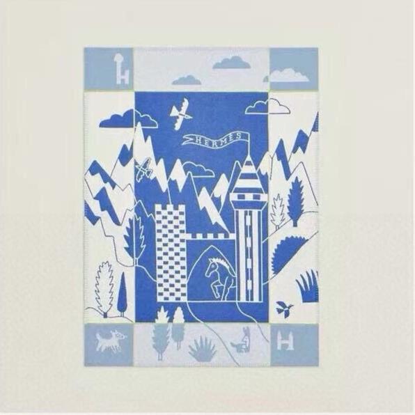 HERMES AVALON EPOPEE BLANKET 140 CM IN COBALT BLUE WOOL AND CASERE 415188