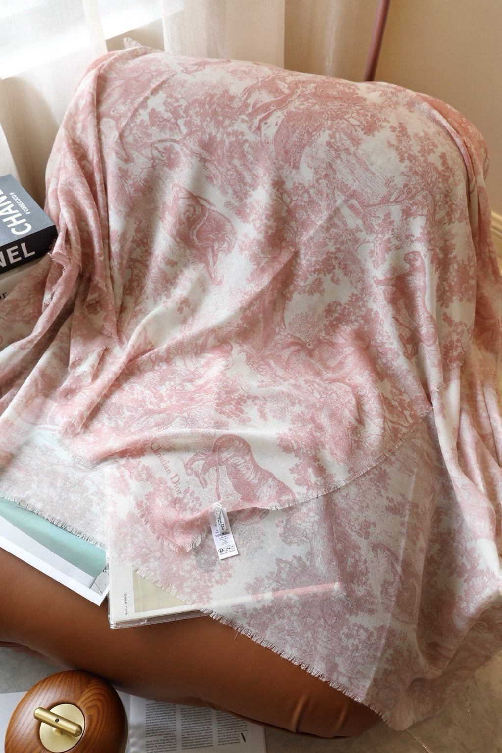 DIOR SCARF 180 CM IN LIGHT PINK SILK AND CASHMERE 418264