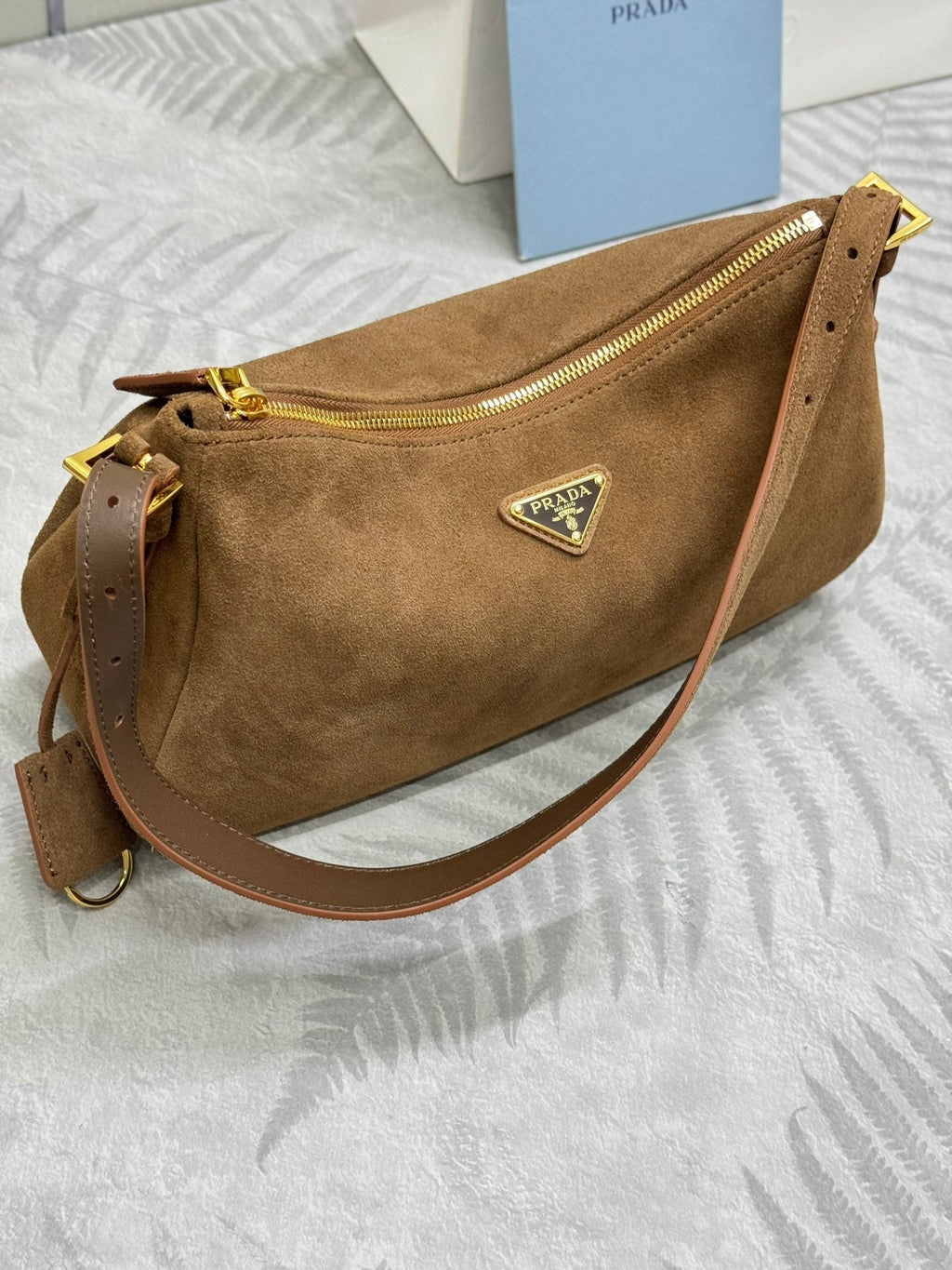 PRADA 25S AIMEE MEDIUM SHOULDER BAG 31 IN BROWN SUEDE