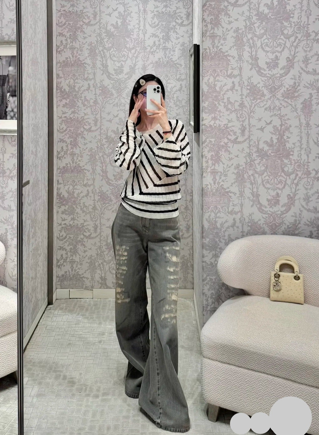 DIOR 25S RIPPED WIDE-LEG PANTS 706