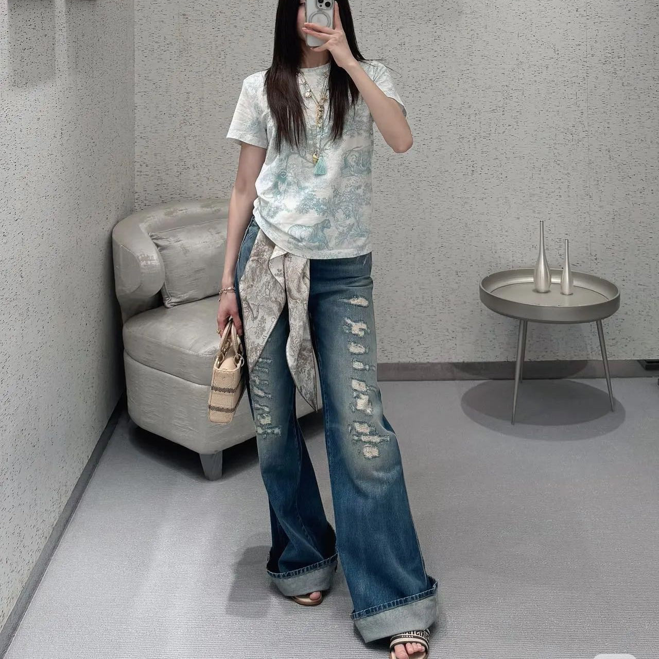 DIOR 25S RIPPED WIDE-LEG PANTS 705