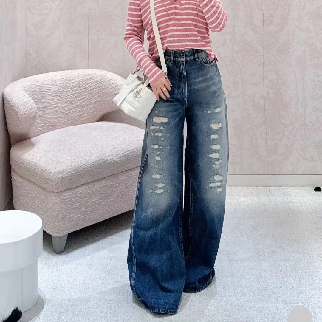 DIOR 25S RIPPED WIDE-LEG PANTS 705