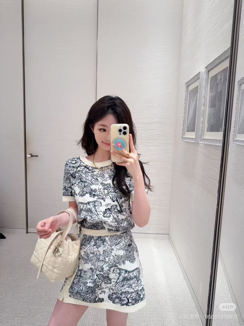 DIOR 25S SHORT-SLEEVE PATTERNED KNIT TOP 701