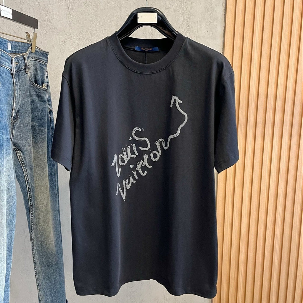 LOUIS VUITTON LV T-SHIRT IN BLACK PURE COTTON LOGO PRINT 238774