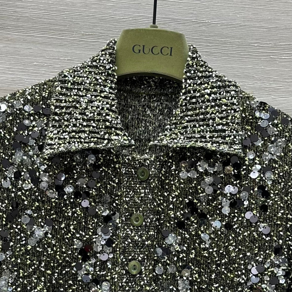 GUCCI Gucci Knitted Polo Short-sleeved Top Green Wool