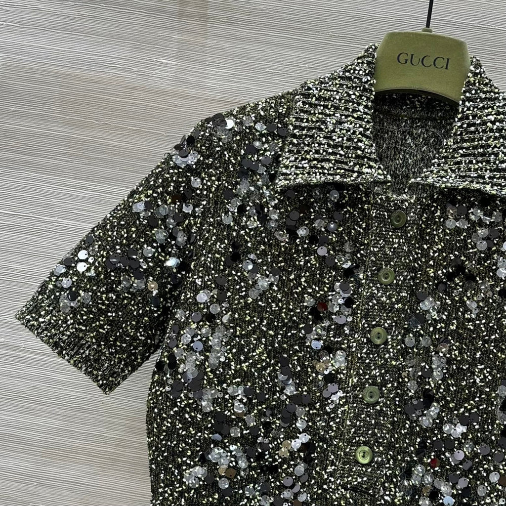 GUCCI Gucci Knitted Polo Short-sleeved Top Green Wool