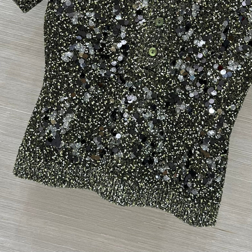 GUCCI Gucci Knitted Polo Short-sleeved Top Green Wool