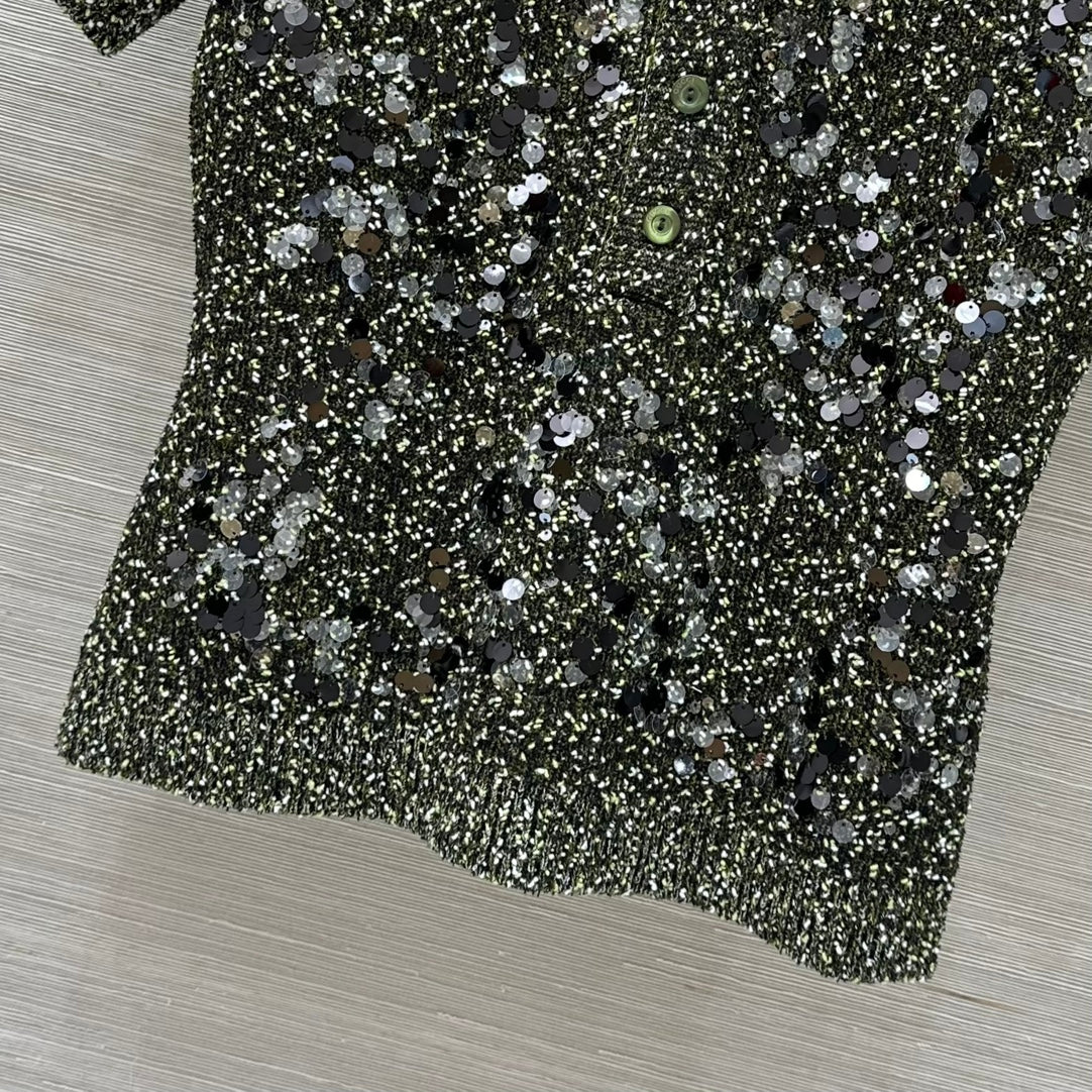 GUCCI Gucci Knitted Polo Short-sleeved Top Green Wool
