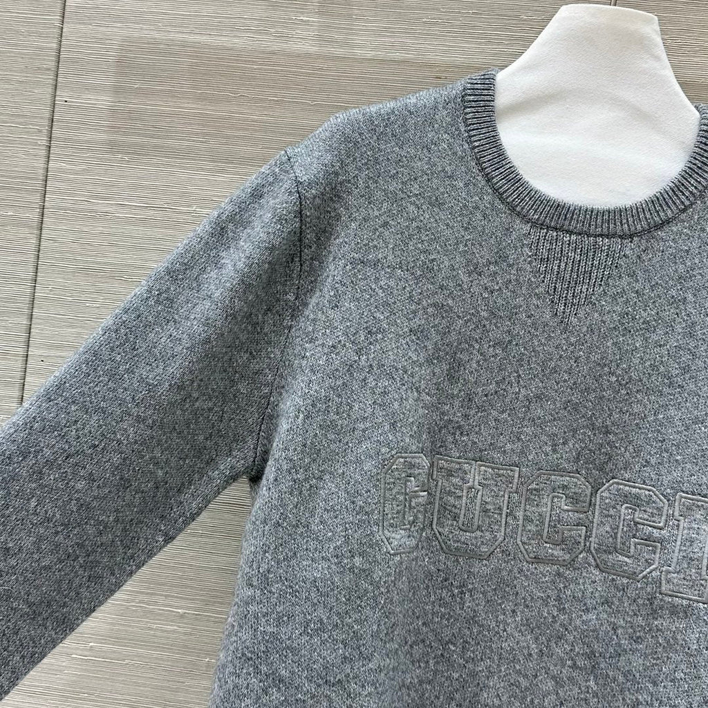 GUCCI Gucci 25 Embroidered Pullover Sweater Gray Wool