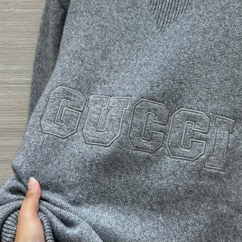 GUCCI Gucci 25 Embroidered Pullover Sweater Gray Wool