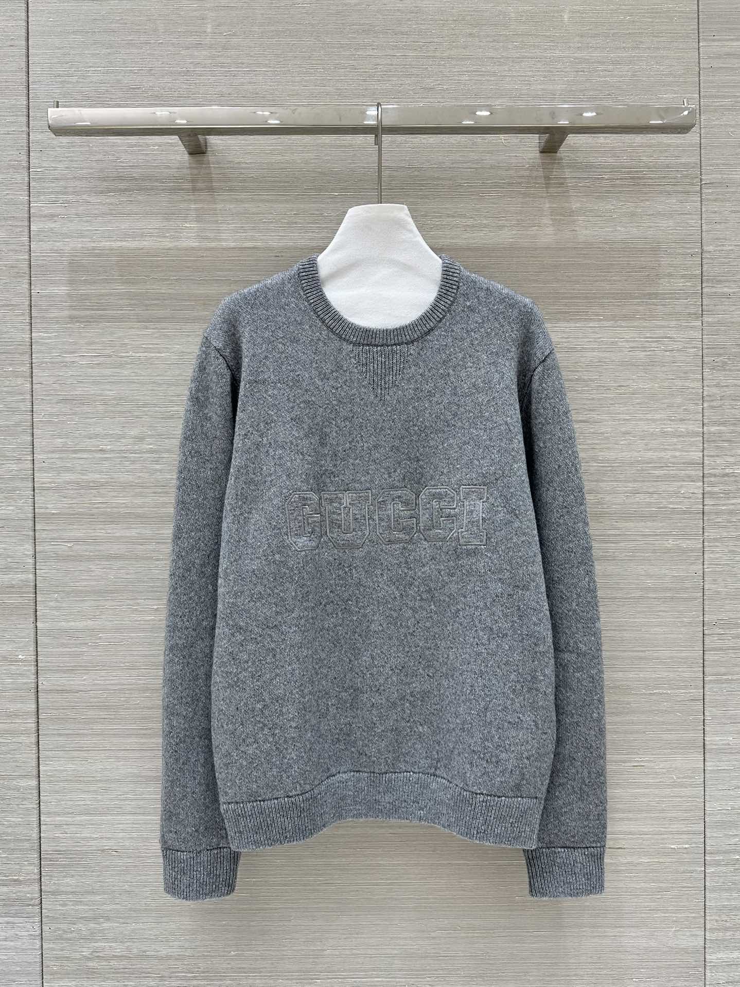 GUCCI Gucci 25 Embroidered Pullover Sweater Gray Wool