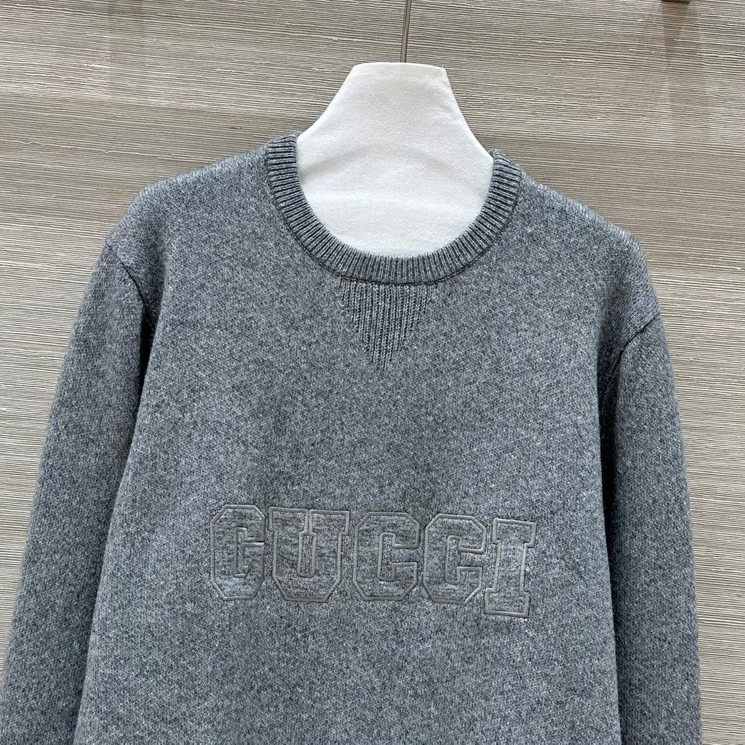 GUCCI Gucci 25 Embroidered Pullover Sweater Gray Wool