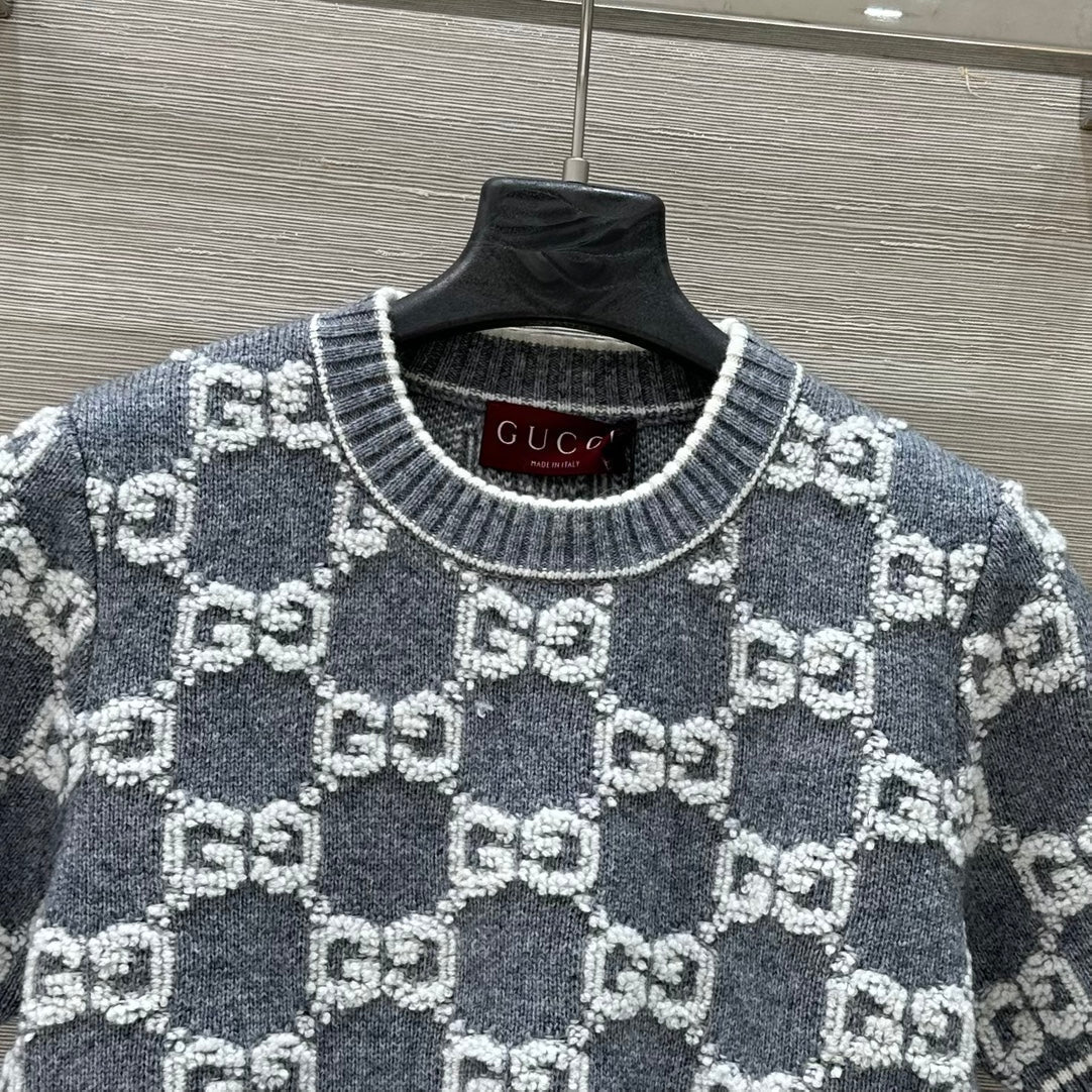 GUCCI Gucci Knit Sweater Gray White Wool