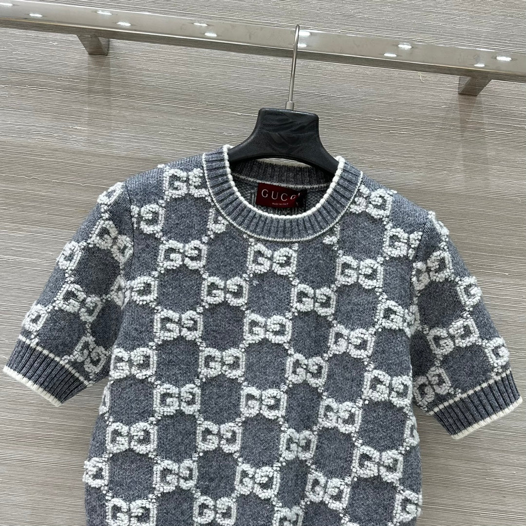 GUCCI Gucci Knit Sweater Gray White Wool