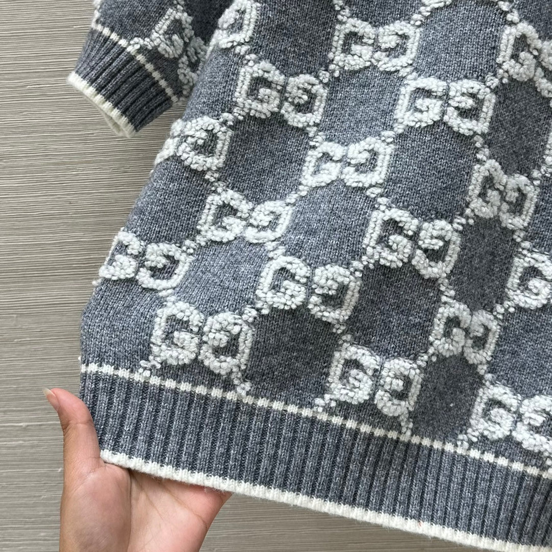GUCCI Gucci Knit Sweater Gray White Wool