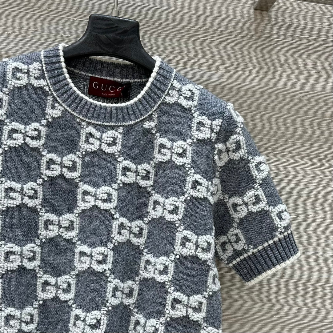 GUCCI Gucci Knit Sweater Gray White Wool