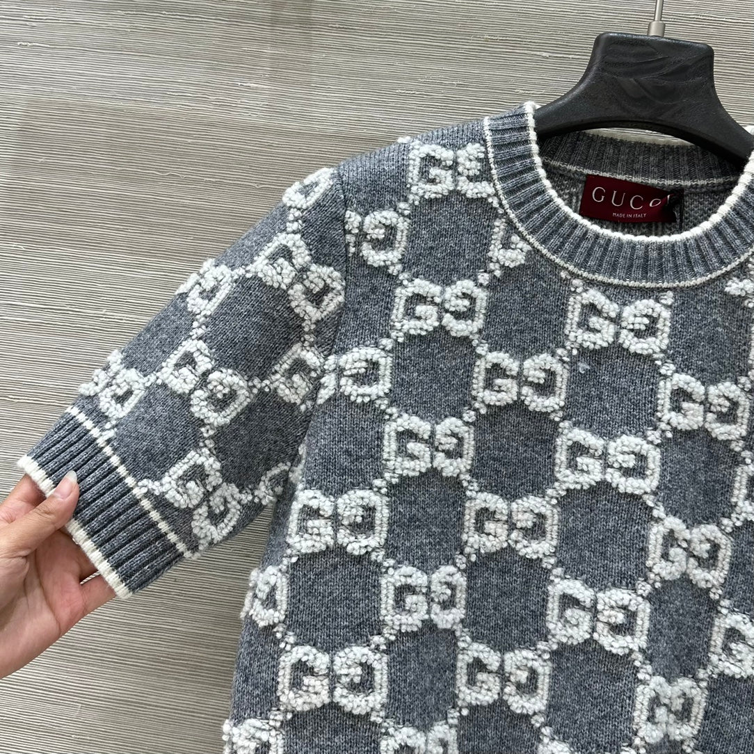 GUCCI Gucci Knit Sweater Gray White Wool