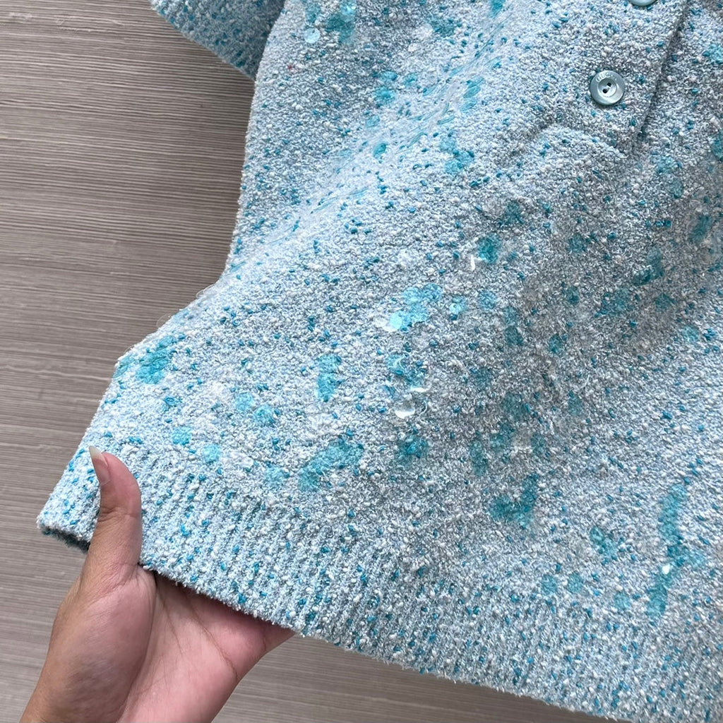 GUCCI Gucci Knitted Polo Short-sleeved Top Blue Wool