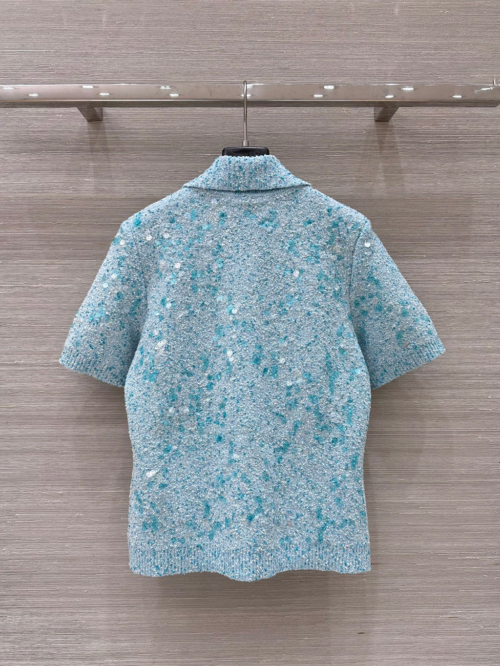 GUCCI Gucci Knitted Polo Short-sleeved Top Blue Wool