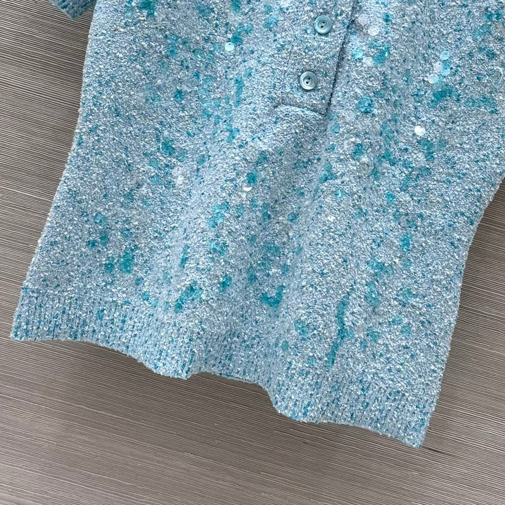 GUCCI Gucci Knitted Polo Short-sleeved Top Blue Wool