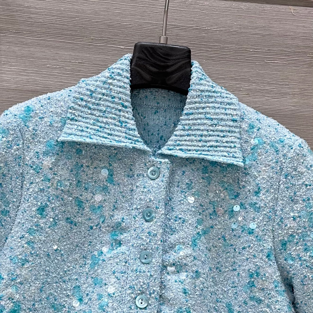 GUCCI Gucci Knitted Polo Short-sleeved Top Blue Wool